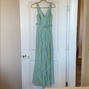 Vera Wang V-Neck Wrapped Bodice Dress w Satin Belt